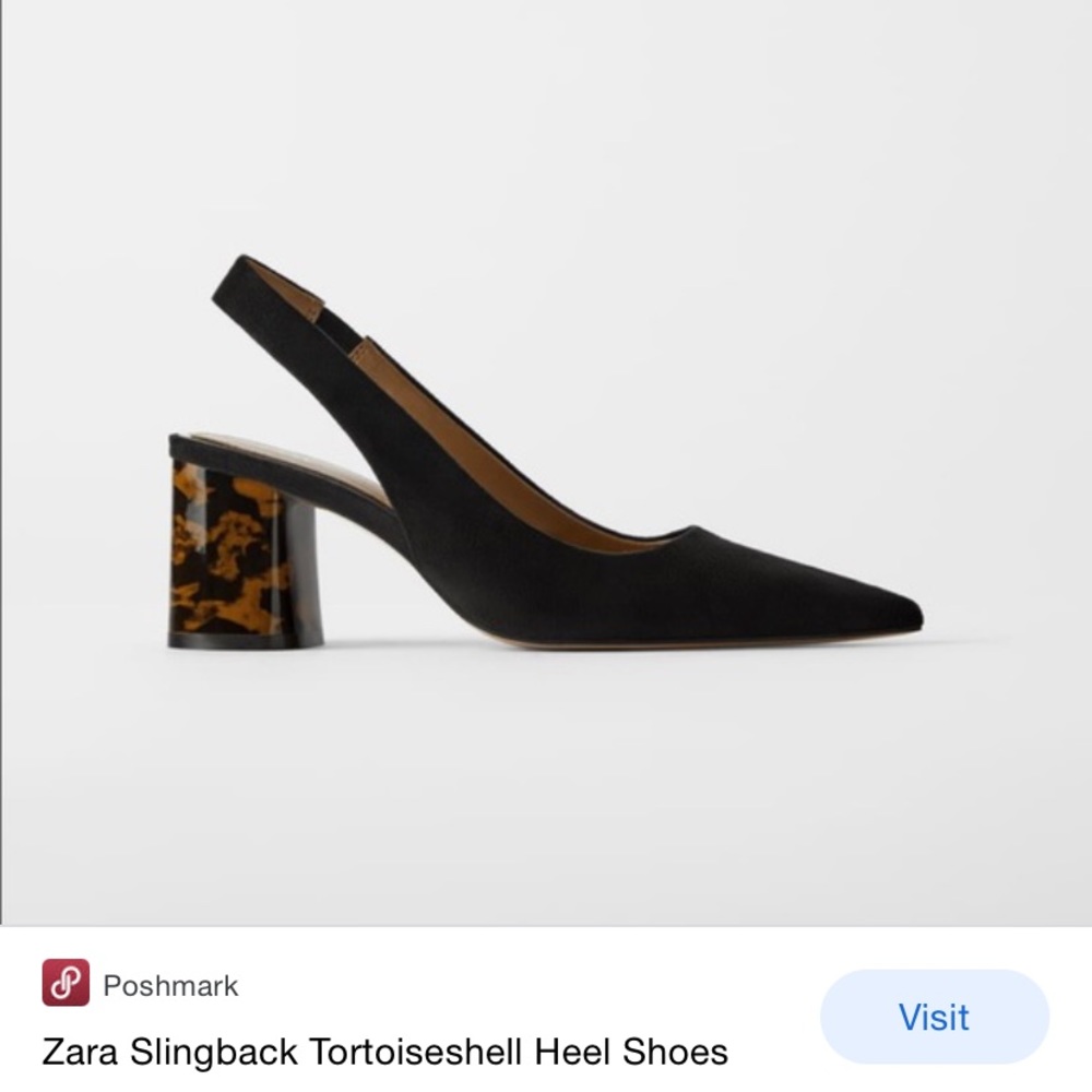 Zara Black Pointed Toe Slingback Tortoise Heels